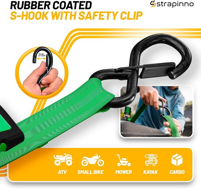 Strapinno Retractable Ratchet Straps (4-Pack), 1 in x 10 ft, 1,500LBS Break Strength, Most Durable Straps and Core, Auto Self Retracting Tie Downs for Truck, Moving, Motorcycle, Bike, Jetski, Kayak