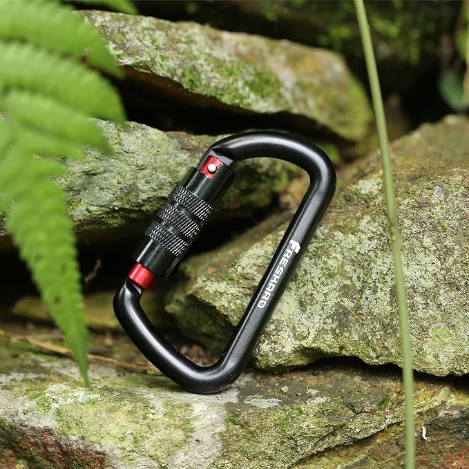 FresKaro 3pcs 25kN Climbing Carabiners with 2pcs 12kN Twist Lock Carabiners, Black Color
