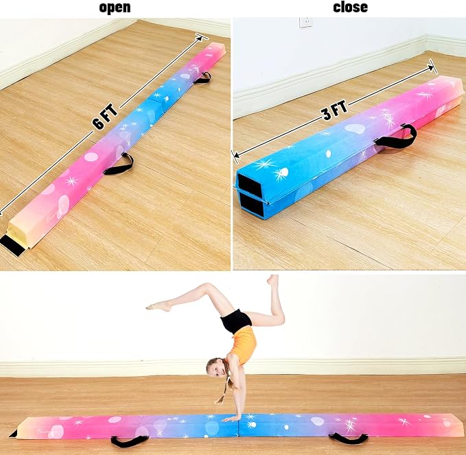 MARFULA 6 FT / 8 FT / 9 FT Folding Gymnastics Beam Foam Balance Floor Beam - Extra Firm - Suede Cover - Anti Slip Bottom with Carry Bag for Kids/Adults Home Use
