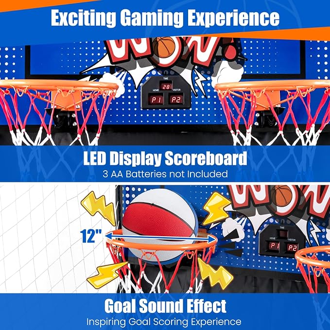 Giantex Dual Shot Electronic Basketball Arcade Game with 8 Game Modes, 2 Hoops, 4 Balls, Air Pump, LCD Scoreboard for Adults and Kids