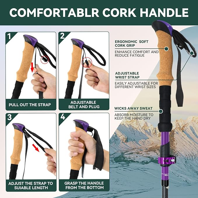 Carbon Fiber Trekking Poles - Lightweight Collapsible Hiking Poles, 2 PCS Nordic Hiking Sticks for Travel, Backpacking Walking Sticks for Men, Women, Seniors with Cork Grip & Quick-Lock System