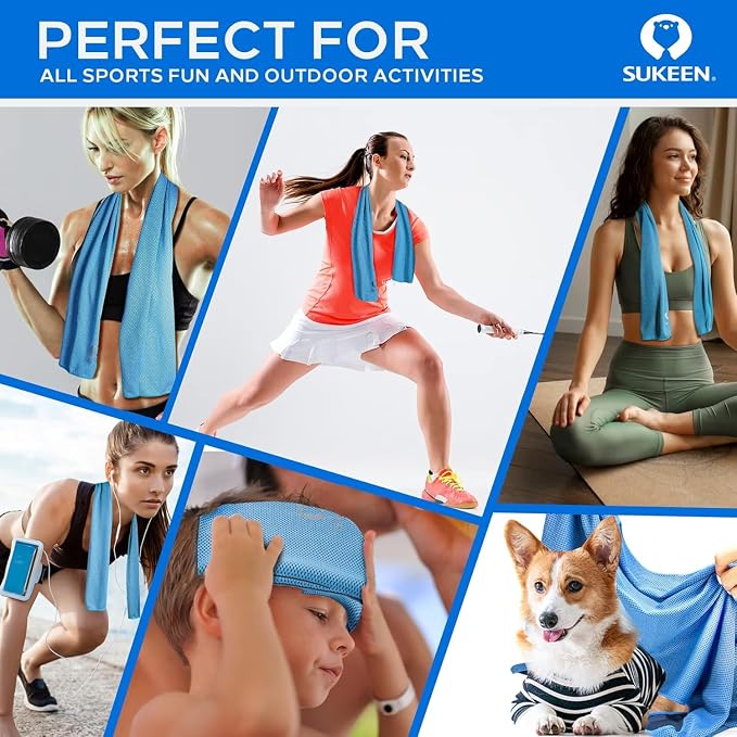 Sukeen Cooling Towels 8 Pack (40"x12"), Cooling Neck Wraps, Ice Towel for Hot Weather, Soft Breathable Chilly Towel, Microfiber Towel for Gym, Yoga, Sports, Golf, Camping, Running, Fitness, Workout