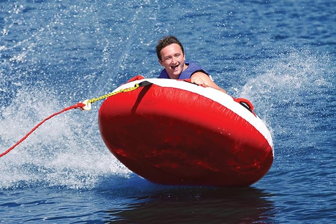 Airhead Hot Shot Towable 1-2 Rider Tube for Boating and Water Sports, Double-Stitched Full Nylon Cover & Speed Safety Valve for Easy Inflating & Deflating