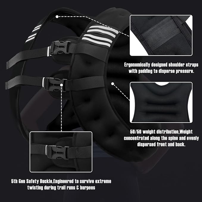 NATURELUX Weighted Vest Men or Women - 5/10/15/20/25/30lbs Weights with Reflective Stripe, Weighted Vest for Workout Equipment for Strength Training Running - Walking Weight Loss
