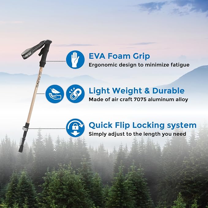 ATUNAS Trekking Poles, 2-Pack Lightweight Aluminum Collapsible Hiking Sticks with EVA Grip and Quick Lock for Men and Women