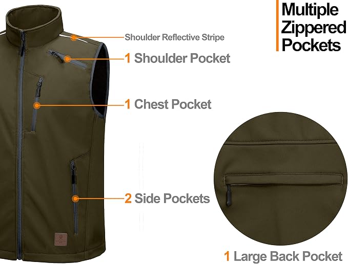 Little Donkey Andy Men's Lightweight Fleece Lined Softshell Vest Windproof Sleeveless Jacket for Hiking Travel Golf