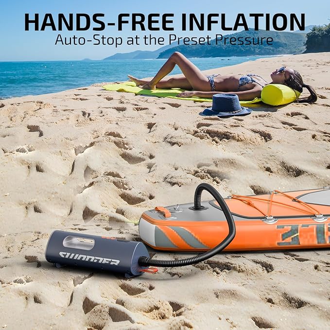 Swonder SeaFalcon Paddle Board Pump, 5200mAh Rechargeable High-Pressure Electric Air Pump with Removable Battery, Portable 3-in-1 Air Inflator with Power Bank & Camping Light