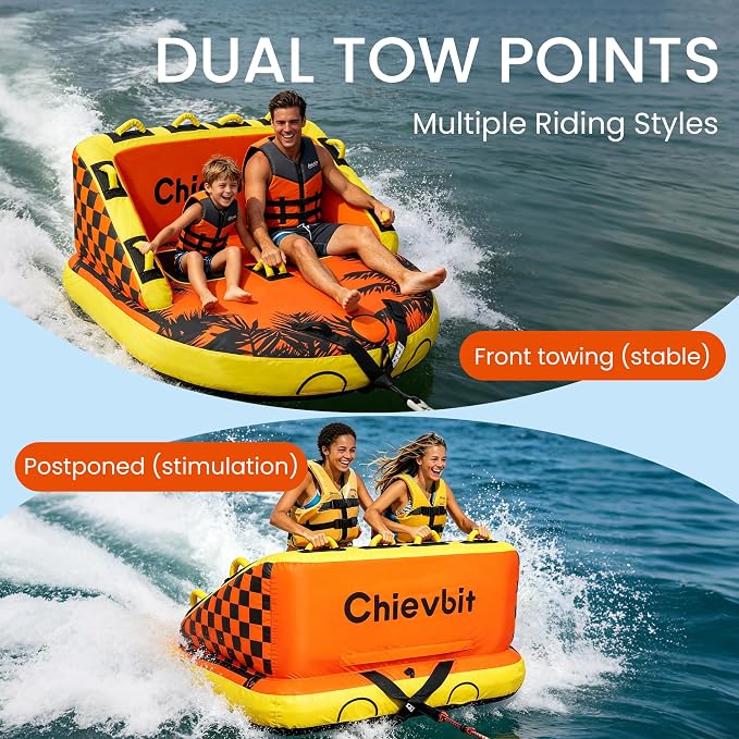 2 Person Towable Tubes for Boating, Inflatable Boat Tube Sofa Style, Water Sports Tubes for Boats to Pull, Dual Tow Points, Heavy Duty Nylon Cover PVC Towable Tube for Lake