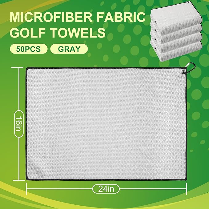Batiyeer Golf Towels Bulk for Bags 16'' x 24'' Microfiber Waffle Pattern Golf Towels Trifold with Clip for Hiking,Tournament, Yoga