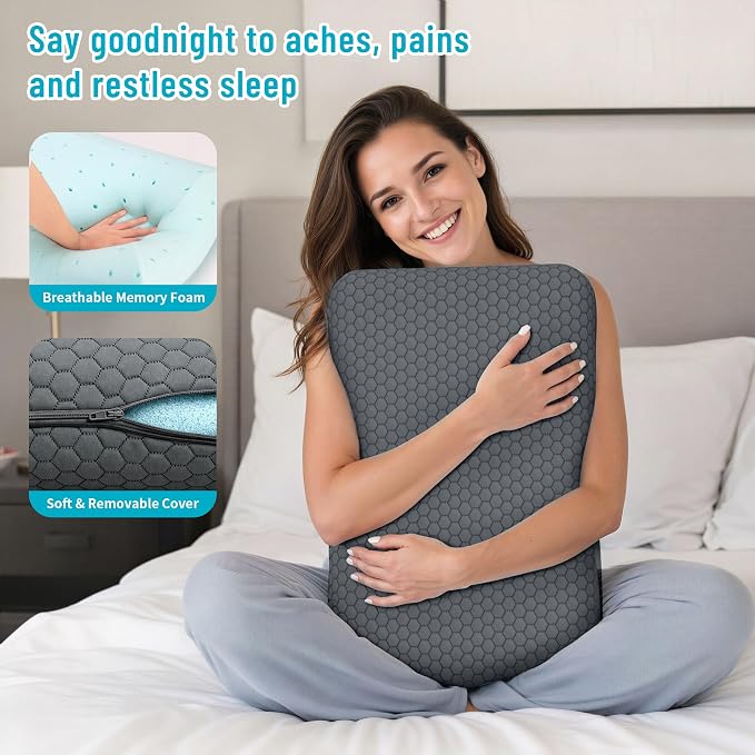 CushyOasis Memory Foam Pillows for Side, Back and Stomach Sleepers, Set of 2, Bed Pillow with Washable Cover and Breathable Mesh, Bed Pillow for Sleeping (Dark Grey，Standard Size)