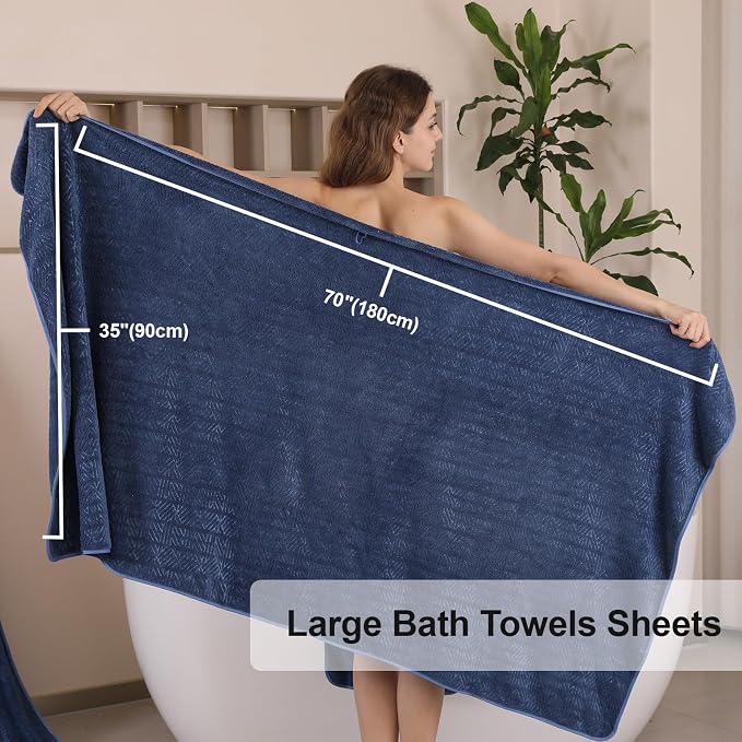 CHINO Bathroom Towel Set,35x70 Inch Bath Sheets Towels for Adults,Jumbo Bath Towels Extra Large Quick Dry Towel Soft Absorbent Oversized Towels Microfiber Shower Towels Hotel Spa (4 Pcs Navy Blue)