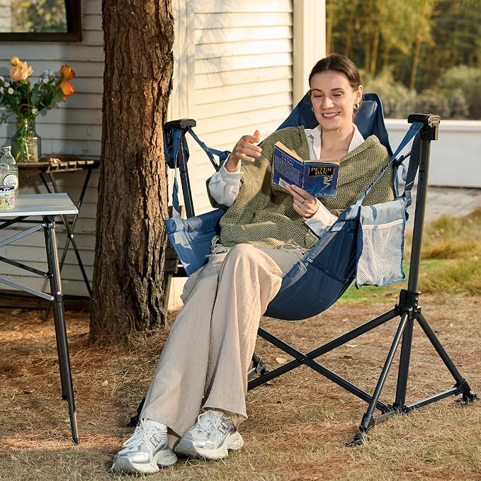 Portal Hammock Camping Chair Heavy Duty 400lbs - Swinging Chair Outdoor with Adjustable Recline & Headrest Pillow, Portable Hammock Swing Chair for Camping Beach Sports Events, Blue