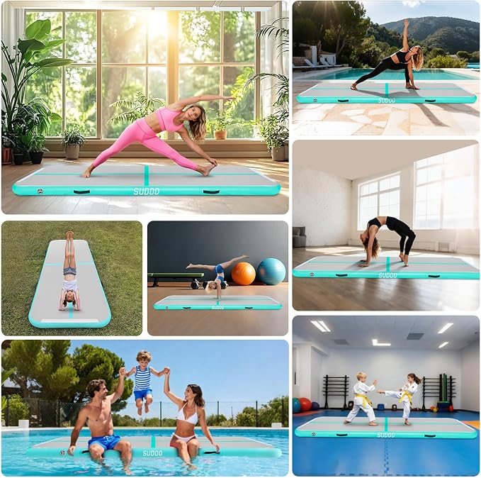 SUDOO Gymnastics Air Mat 10ft/13ft/16ft Inflatable Air Tumble Track Mat 4" Thick Tumbling Mat With Pump or No Pump for Training Tumble Yoga Cheerleading Parkour Beach Water Activities Home Use