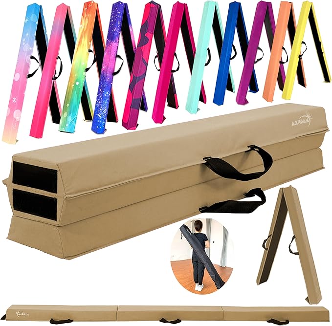 MARFULA 6 FT / 8 FT / 9 FT Folding Gymnastics Beam Foam Balance Floor Beam - Extra Firm - Suede Cover - Anti Slip Bottom with Carry Bag for Kids/Adults Home Use