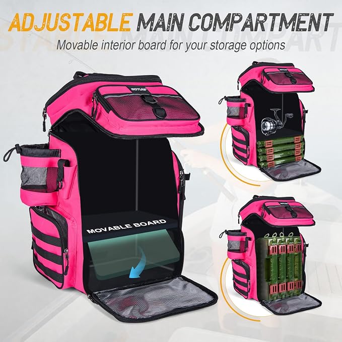 Goture Fishing Backpack,900D Water-Resistant Tackle Bag with Rod Holders, Insulated Cooler Compartment,55L Large Capacity Fishing Gear Storage for Saltwater&Freshwater Camping Hiking,Gifts for Women