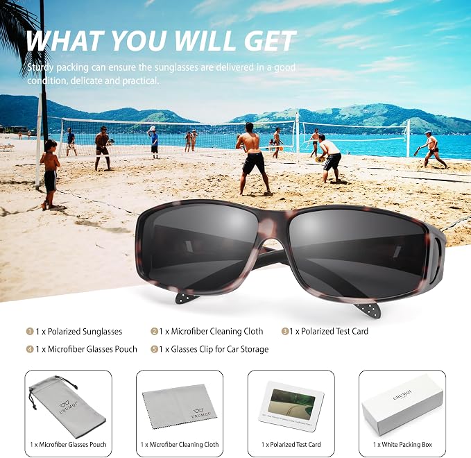 URUMQI Polarized Sunglasses Fit Over Glasses for Men Women, Wraparound Sun Glasses UV400 Protection for Driving Fishing