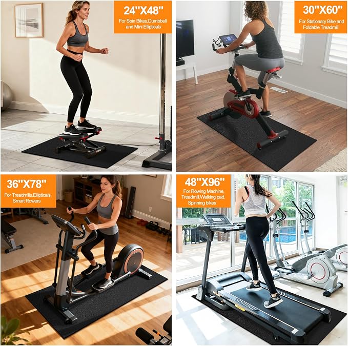 Fitvids Treadmill Mat 1/4" Thick Non-Slip Gym Mats Floor Protection Pad Compatible for Treadmills,Elliptical,Exercise Bikes,Stationary Cycles and Accessories