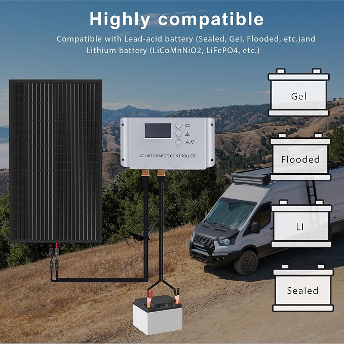 50 Watt 12Volt Solar Panel Kit Monocrystalline Module 10A Charge Controller for RV, Boats, Trailer, Camper,Off-Grid System (50w Solar kit)
