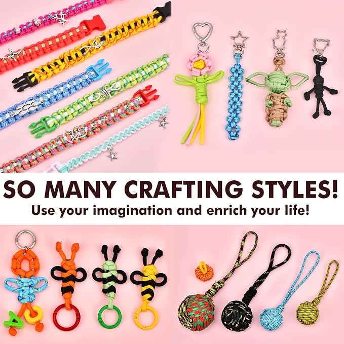 WEREWOLVES Paracord Bracelet Jig Kit - 4MM, 3MM, 2MM Parachute Combo Kit, 10FT Rope Complete Accessories and Paracord Jig Bracelet Maker (Luck, 10FT-35 Color)
