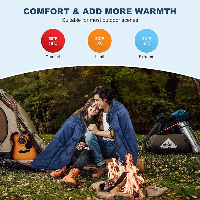 Cotton Flannel Double Sleeping Bag with Fleece Lined Hood, Waterproof Queen Size 2 Person Sleeping Bag for Adults Cold Weather Camping Backpacking or Hiking, 3-4season