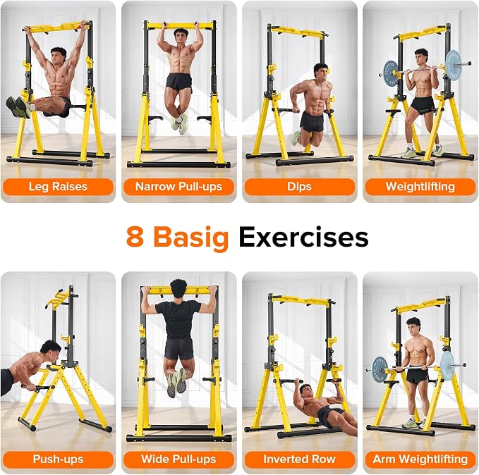 700LBS Foldable Power Tower Pull Up Bar - Multi-function Power Tower Dip Station with Adjustable Height for Home Gym, Portable Free Standing Strength Training Equipment for Indoor & Outdoor