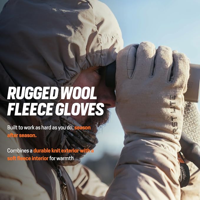 First Lite Rugged Wool Fleece Glove | Merino Wool Hunting Gloves for Men | Silicone Grip Palm with Touchscreen Compatible Fingertips