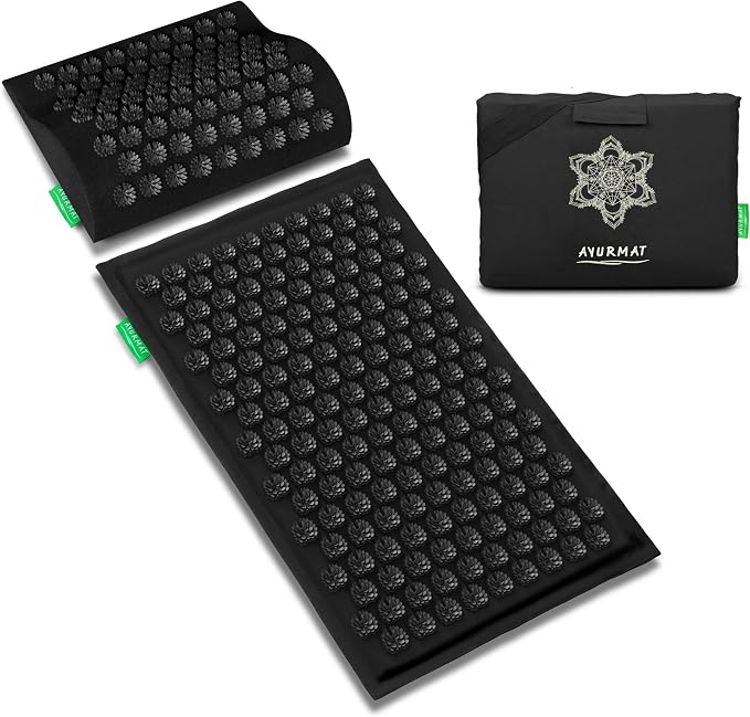 Premium Acupressure Mat and Pillow Set - Natural Eco-Friendly Linen & Coconut Fiber,Ergonomic Design,Relieves Stress & Tension,with Carrying Bag,Full Body Pro Set