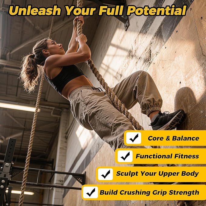 Climbing Rope 1.5 Inch Diameter - 10FT / 15FT Heavy Duty Gym Climbing Rope for Fitness & Strength Training Professional Workout Rope for Adults & Kids - Ideal for Home Gym, Outdoor & Indoor Exercises