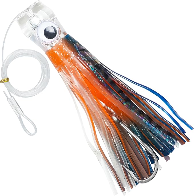 Trolling Lures Saltwater for Tuna Mahi Marlin Wahoo Dolphin Shark Offshore Trolling Baits with Squid Skirt Big Game Fishing Lures Deep Sea Squid Skirts Rig 6/9 inch
