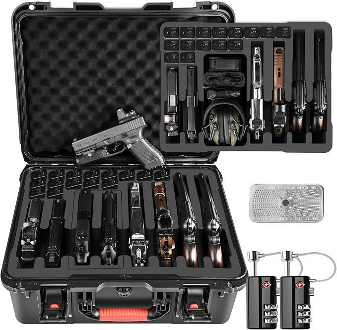 Pistol Gun Case for Multi Handguns - Hold Multiple Pistols & Magazines, Pre-cut Waterproof Hard Shell Gun Box, TSA Approved Pistol Case for SIG Sauer, Smith & Wesson, for Colt, for Revolver, for Glock