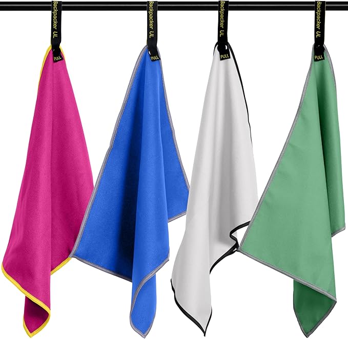 Elite Tail Magic -4 Pack - Lightweight Soft Compact Travel Towel | Quick Drying Backpacking Towel Ultralight with Loop Strap | Sport and Gym Microfiber Face Cloth Yoga | Small 12.5 x 9.9 inches