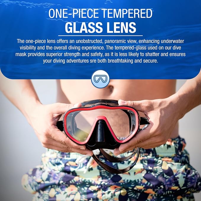 Kraken Aquatics Scuba Diving Mask - Tempered Single Lens Glass Anti-Fog Snorkel Mask for Adults with Leak-Proof Silicone Skirt, Snorkeling Gear, Freediving, Spearfishing Diving Masks - Dive Mask