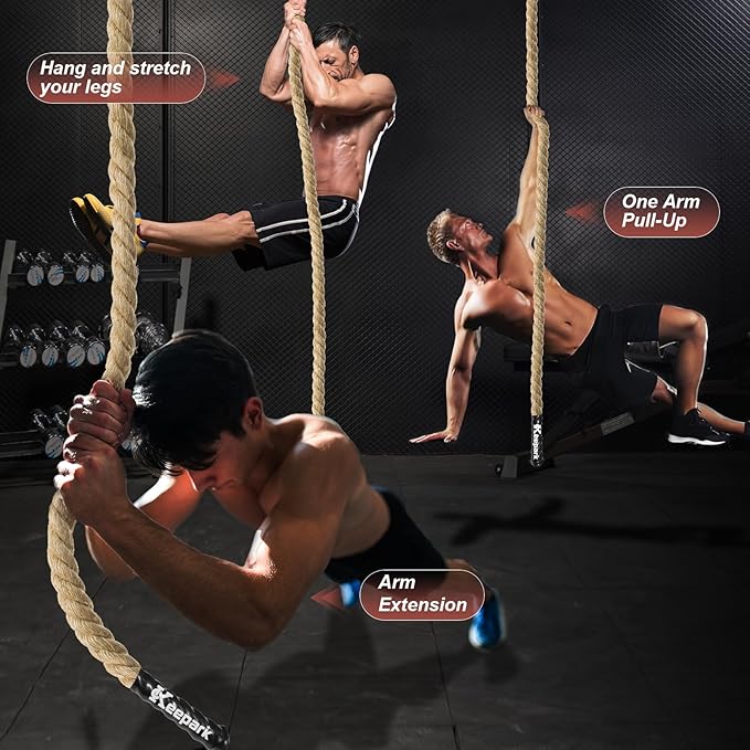 Climbing Rope Gym Exercise Ropes - 1.5 Inch Diameter 10FT 15FT 20FT 25FT 30FT 35FT 40FT 50FT Climb Rope for Fitness & Strength Training, Workout Climbing Rope for Adults Kids Home Indoor or Outdoor