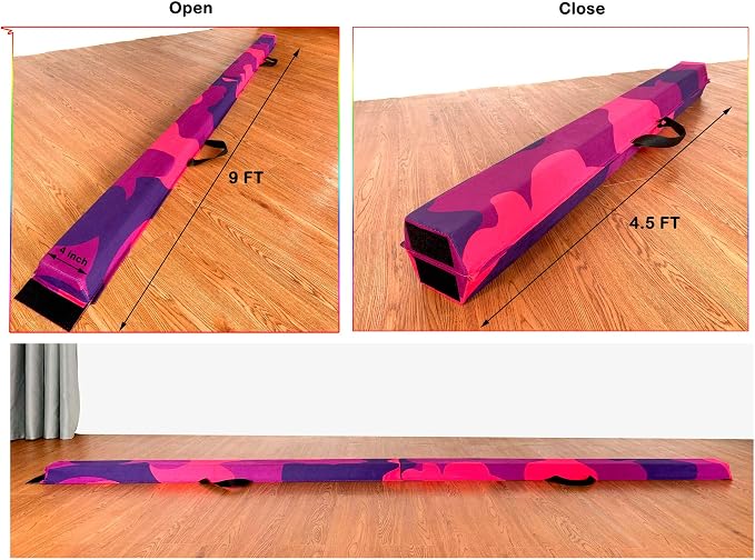 MARFULA 6 FT / 8 FT / 9 FT Folding Gymnastics Beam Foam Balance Floor Beam - Extra Firm - Suede Cover - Anti Slip Bottom with Carry Bag for Kids/Adults Home Use