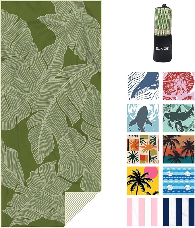 Eunzel Microfiber Beach Towel, Quick Dry Travel Towel Large Sand Free Towel for Beach, Camping, Swim Pool, Gym, Sports& Yoga 71"x32", Palm Green