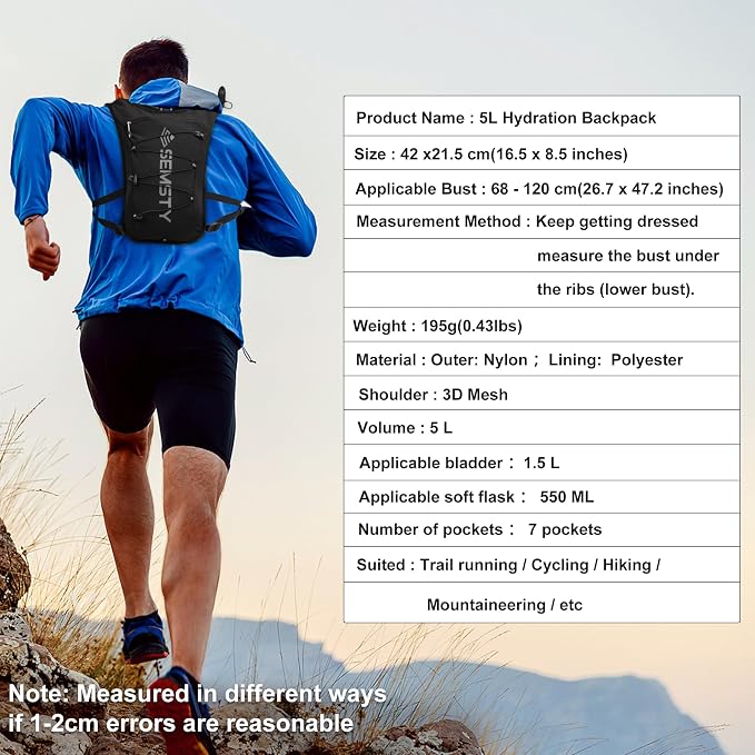 Running Hydration Vest 5L,Running Vest Pack with 1.5L Water Bladder,Lightweight Water Backpack for Hiking Running Cycling