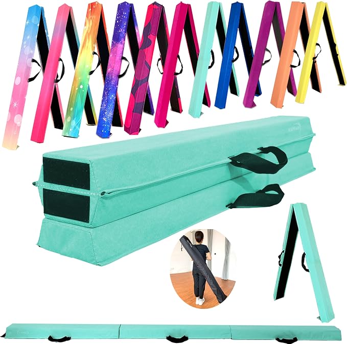 MARFULA 6 FT / 8 FT / 9 FT Folding Gymnastics Beam Foam Balance Floor Beam - Extra Firm - Suede Cover - Anti Slip Bottom with Carry Bag for Kids/Adults Home Use