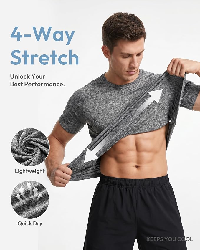Workout Shirts for Men Short Sleeve Quick Dry Athletic Gym Active T Shirt Moisture Wicking