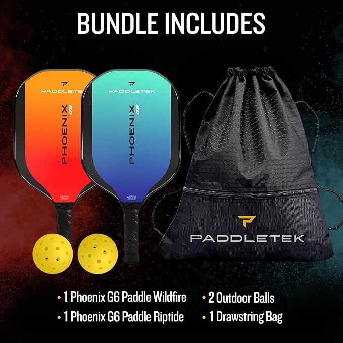 Paddletek Phoenix G6 Pickleball Paddle | Professional Pickleball Paddles with Honeycomb Core, Polycarbonate Surface, Graphite PolyCore & High Tack Performance Grip | USAPA Approved