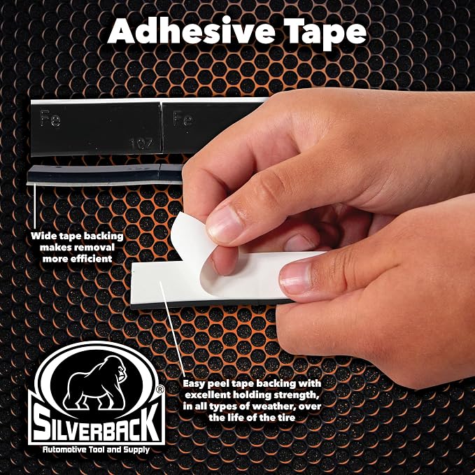 Silverback 1.0oz Black Steel Adhesive Tape Wheel Weights with Easy Peel Tape for The Professional Tire Dealer. Cars, Trucks, SUV's, & Motorcycles. Black1.0oz Steel Tape Weight. 72pcs