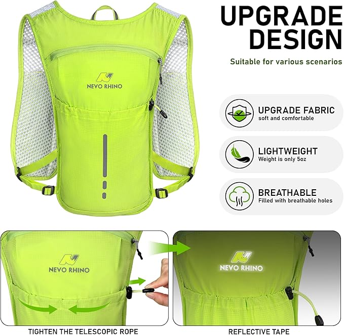 N NEVO RHINO Running Vest, Hydration Vest Pack, Lightweight Hydration Backpack with 1.5L Water Bladder for Hiking, Trail,Cycling,Bike,Marathons for Women Men