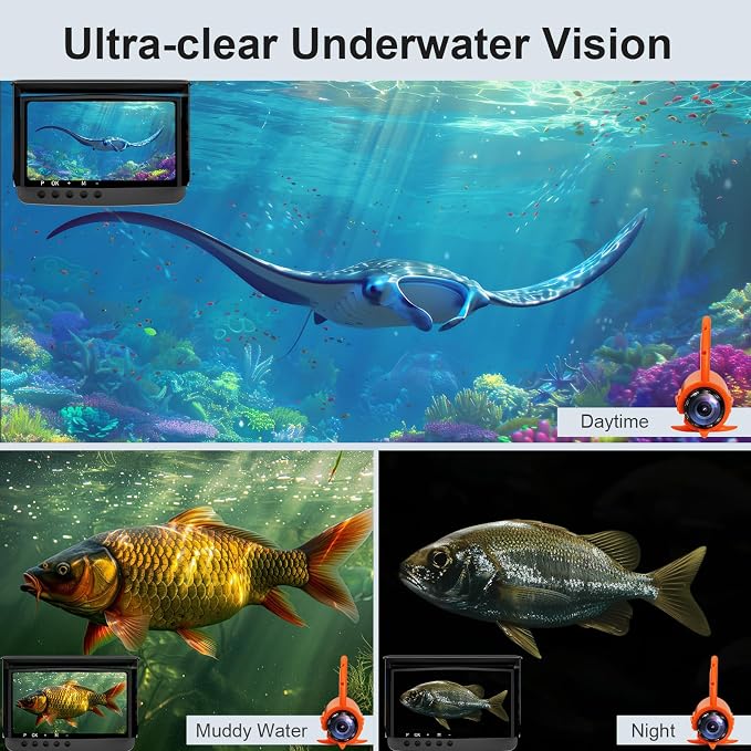 Underwater Fishing Camera Infrared Night Fishing Camera 5-inch HD Screen Equipped with 66-Foot About 20 Meters Cable 10000mah 10 Hours Battery Life for Ice Lake Sea Boat Kayak Fishing Fish Finder