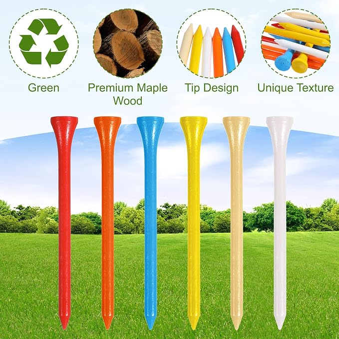 500 Pcs Wood Golf Tees Bulk 3-1/4 Inch Unbreakable Long Colored Tall Golf Tees for Men Women Kids Balls Game