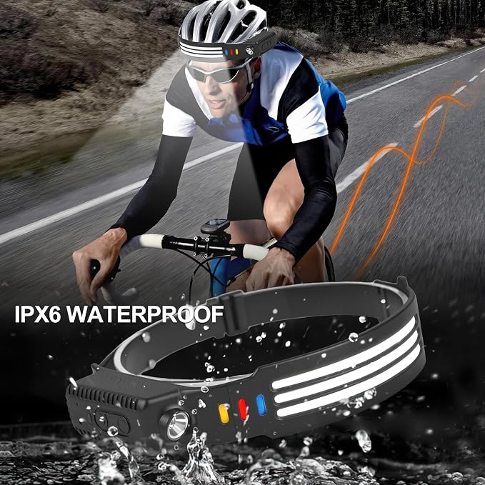 6Pack LED Headlamp Rechargeable, 1200 High Lumen Head Lamp, 230°Wide Beam, 5 Light Modes, IPX6 Waterproof Head Light for Camping, Running, Hiking