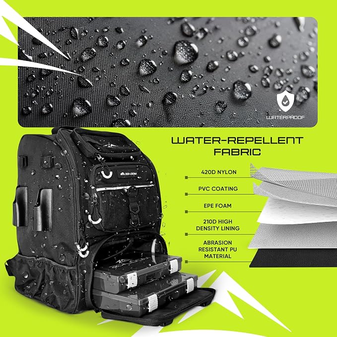 Waterproof Fishing Backpack with Tackle Boxes, Rod Holder & Foldable Net - 45L Fishing Tackle Bag with Trays Included, Extra Storage Gear and Equipment, Rain Cover, Fisherman Gift for Men