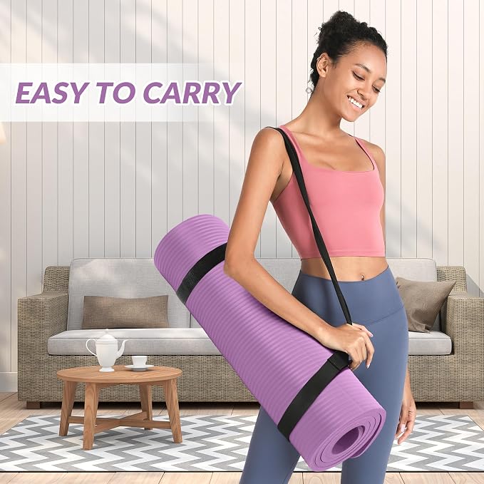 Signature Fitness Extra Thick High-Density Foam Yoga Mat – Multiple Thicknesses (1/2" & 1") / Multiple Colors – Double-Sided Non-Slip Surface – with Carrying Strap for Pilates, Yoga & Home Workouts