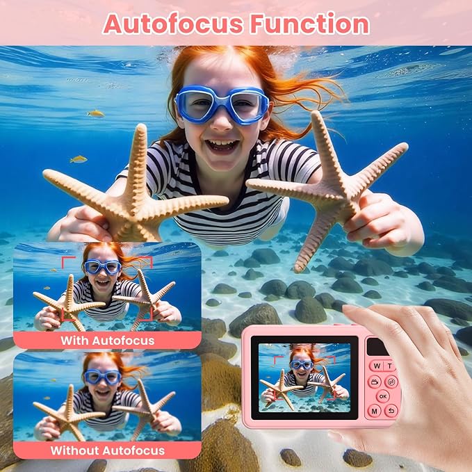 4K Underwater Digital Camera for Kids: 10FT Waterproof Camera - 48MP Floating Camera for Snorkeling - Surfing - Swimming - Dual-Screen Selfie - Autofocus - 18X Zoom - 32GB TF-Card - Pink - 2026 New