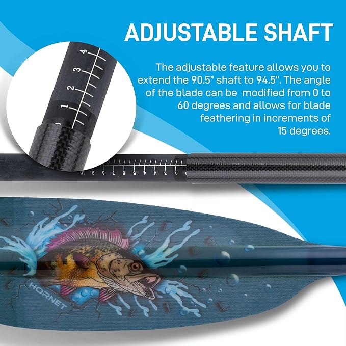 Hornet Watersports Fiberglass Kayak Paddle for Adults- Ideal for Touring, Fishing and Boating- 90.5 inches / 230CM Adjustable with Carbon Fiber Shaft- Kayak Oars Kayaking Equipment