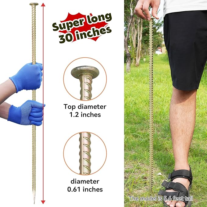 30 Inch Long Rebar Stakes - 9/16 Inch Diameter Heavy Duty Asphalt Anchors, Galvanized Steel Ground Spikes for Speed Bump, Wheel Stop, Tent and More (10 Counts)