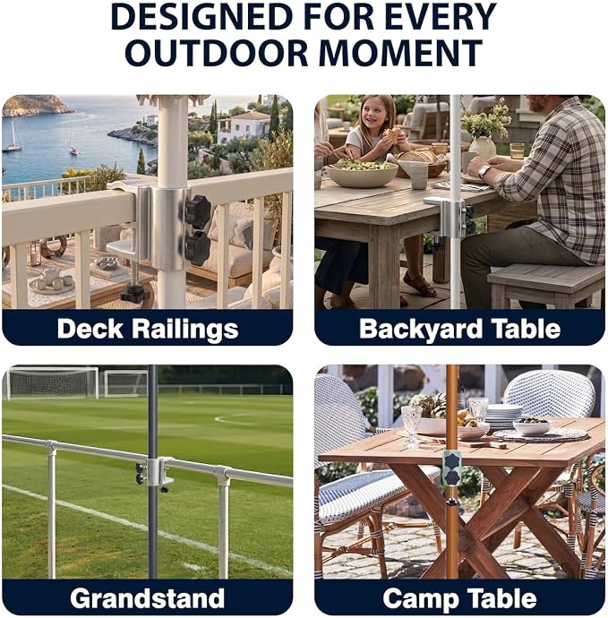 AMMSUN Upgrade Aluminum Patio Umbrella Clamp Stand Holder, Heavy Duty Bench Buddy Holder Clip, Parasol Fixed Clip, Beach Fishing Umbrella Mount, Chair Clamp